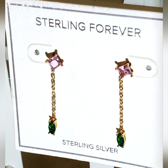 14k gold plated Sterling silver Polaris CZ Drop Earrings - Picture 3 of 4